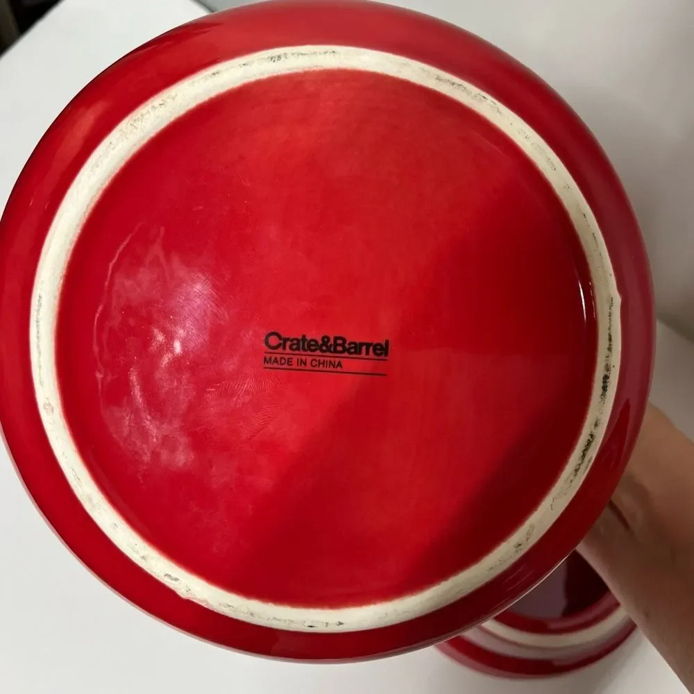 Crate & Barrel Glazed Snowflake Cookie Jar in Red
